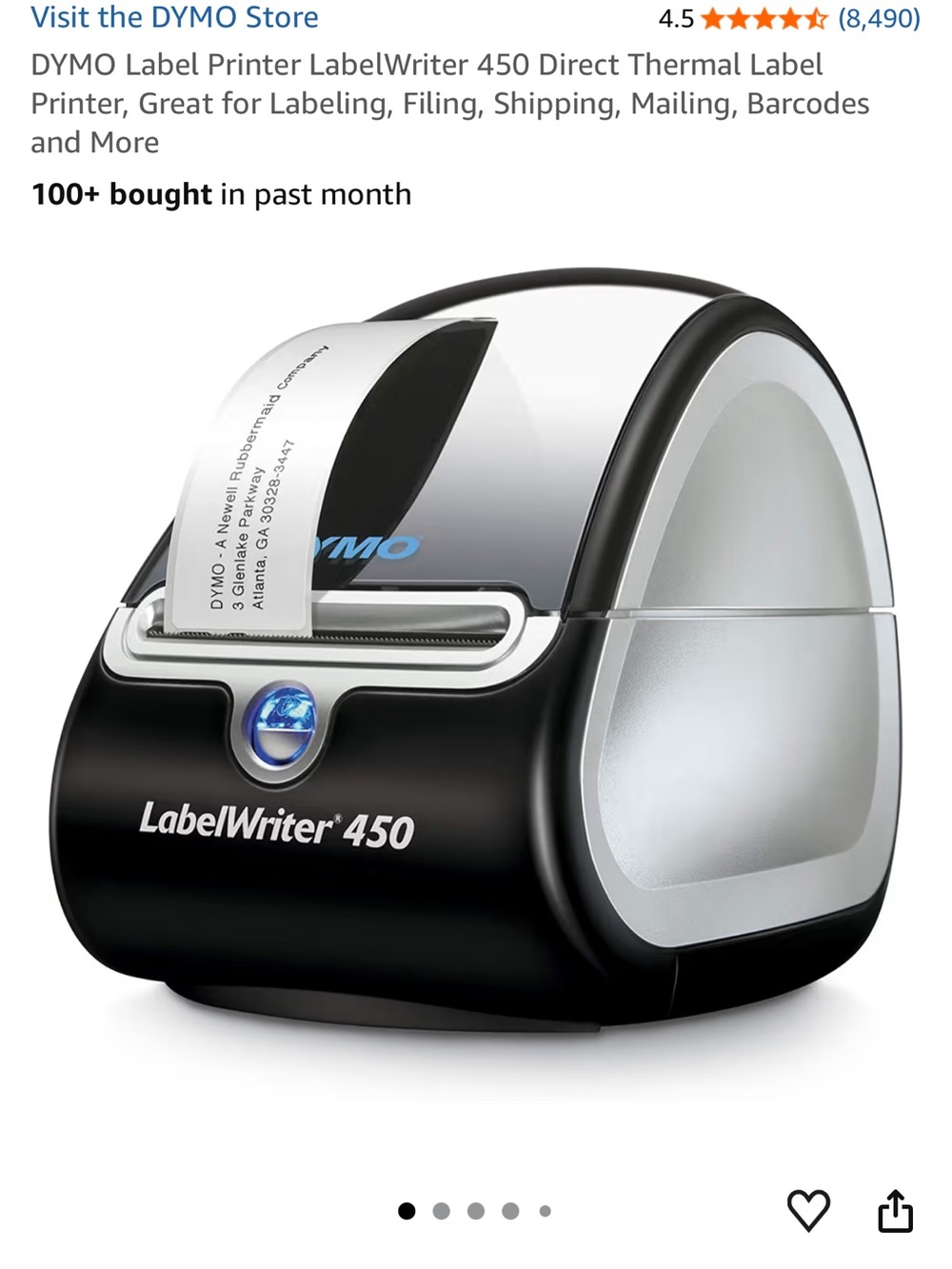Dymo LabelWriter 450 - Black & Silver Desktop Label Printer